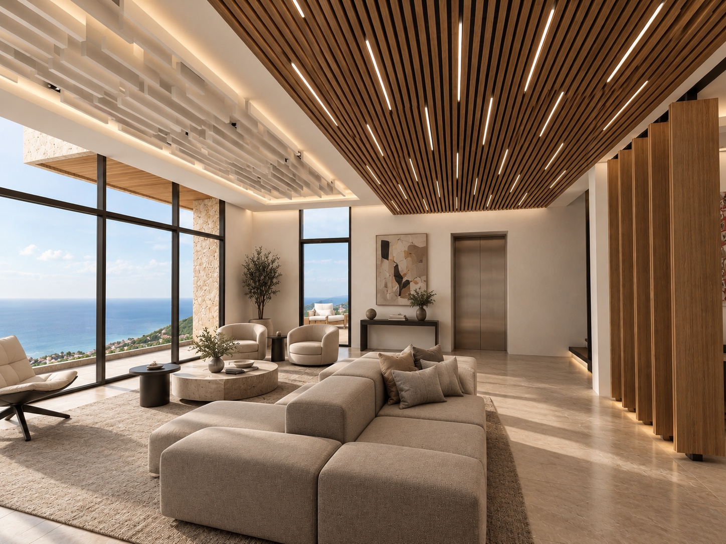 Sea-facing living room in Edde Private Villa