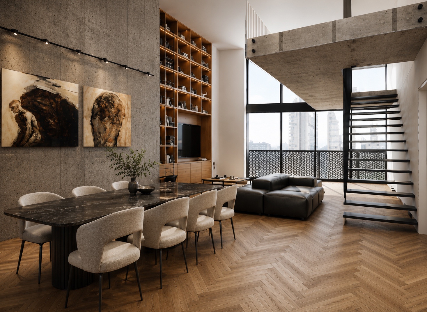 Living room and mezzanine in Apartment 4P